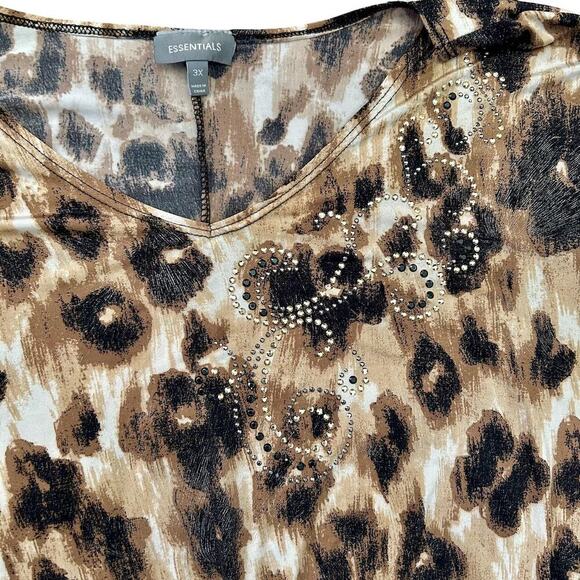 Bling Animal Print Oversized Casual Comfy Plus Size Asymmetrical Basic Top 3X - Picture 3 of 9